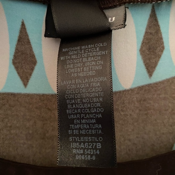 Turquoise and Dark Brown Tie-back A-line Dress. 38” long. - Picture 5 of 7